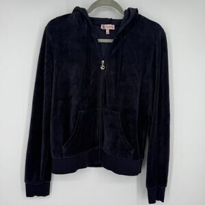 Juicy Couture Velour Full Zip Hoodie Navy Blue Track Jacket Classic 2000s Y2K